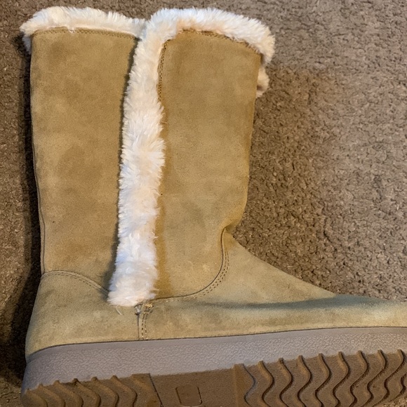 Genuine suede Fox fur lining size 10 furry brown boots - Picture 5 of 6